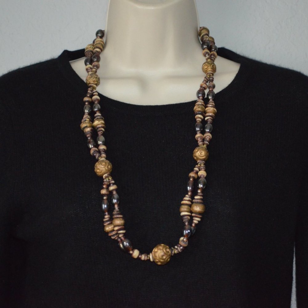 Bronze Tribal Beaded Necklace 31”